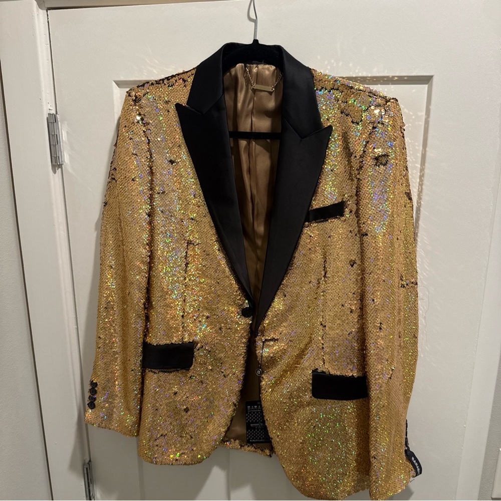Barabas Gold Sequin Blazer with Black Accents